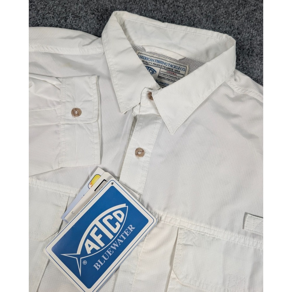 AFTCO Tech Long‎ Sleeve Fishing Shirt Mens XL White Vented Lightweight NWT